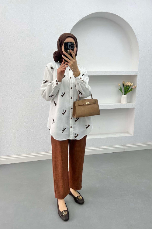 Figured Linen Suit Brown