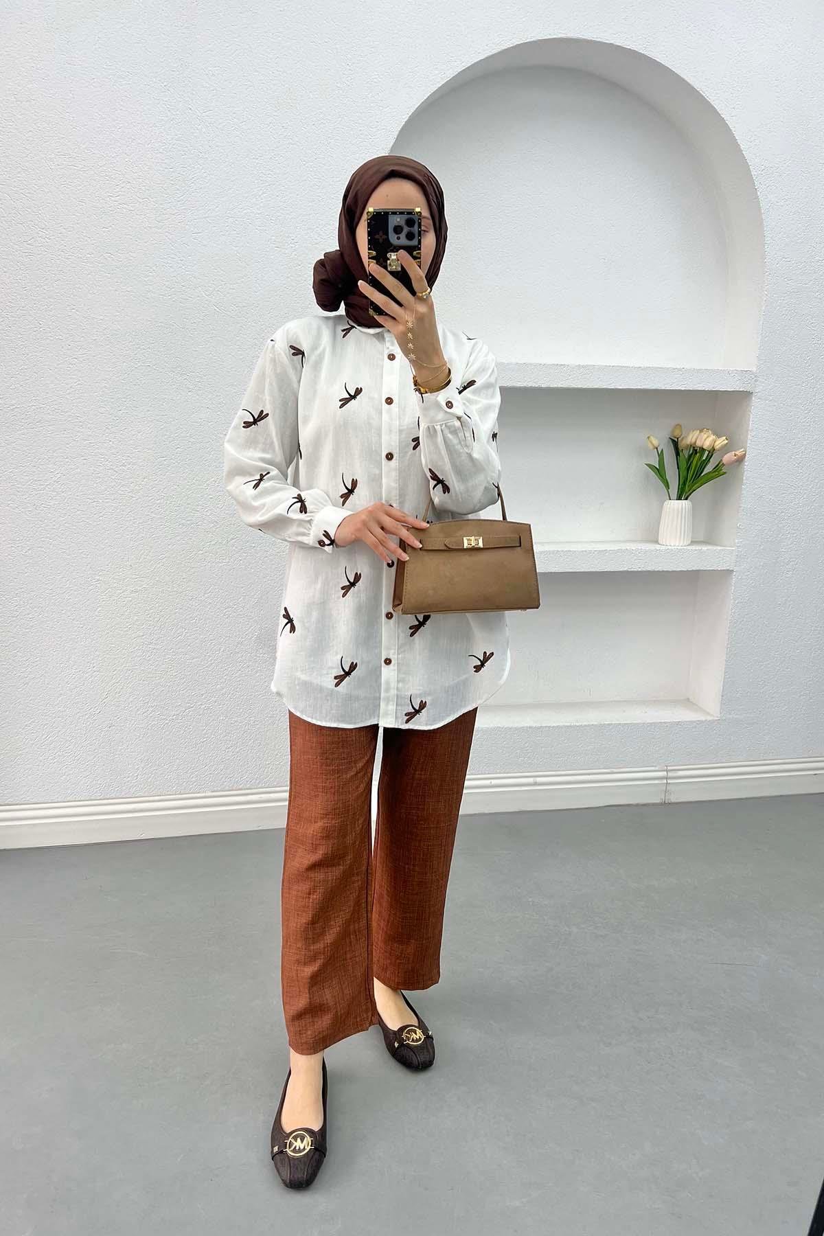 Figured Linen Suit Brown