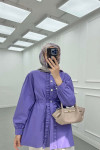 Sare Fashion Ruffle Detailed Waist Tie Shirt Purple
