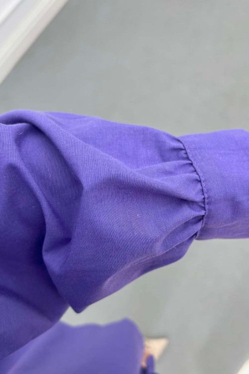 Sare Fashion Ruffle Detailed Waist Tie Shirt Purple