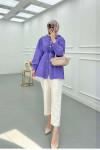 Sare Fashion Ruffle Detailed Waist Tie Shirt Purple