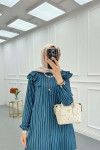 Sare Fashion Striped Shirt with Ruffle Detail Petrol Green