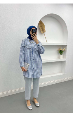 Sare Fashion Striped Tunic with Ruffle Detail Blue