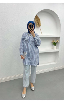Sare Fashion Striped Tunic with Ruffle Detail Blue