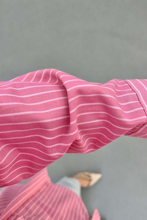 Sare Fashion Striped Shirt with Ruffle and Tie Detail Pink