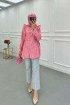Sare Fashion Striped Shirt with Ruffle and Tie Detail Pink