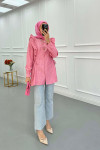 Sare Fashion Striped Shirt with Ruffle and Tie Detail Pink