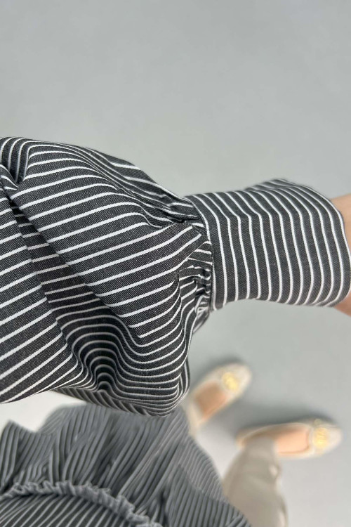 Ruffle Striped Shirt Black