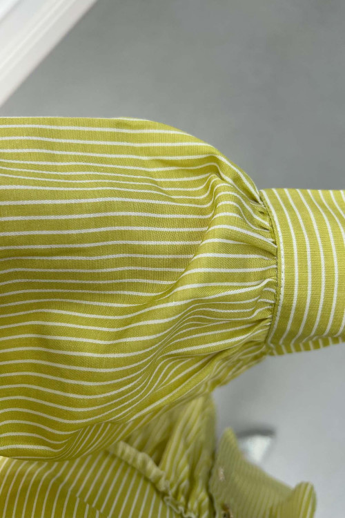 Frilled Striped Shirt Oil Green