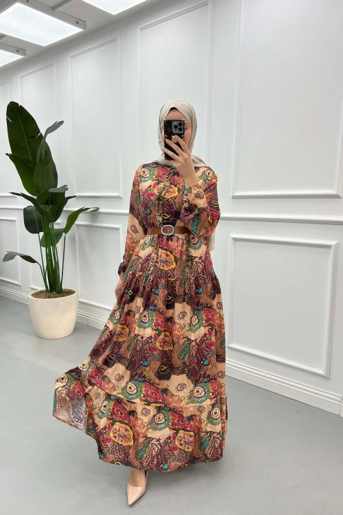 Sare Fashion Ruffle Patterned Dress Blue