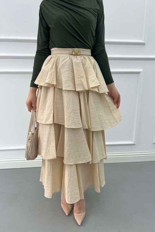 Sare Fashion Ruffle Skirt Beige