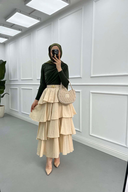 Sare Fashion Ruffle Skirt Beige