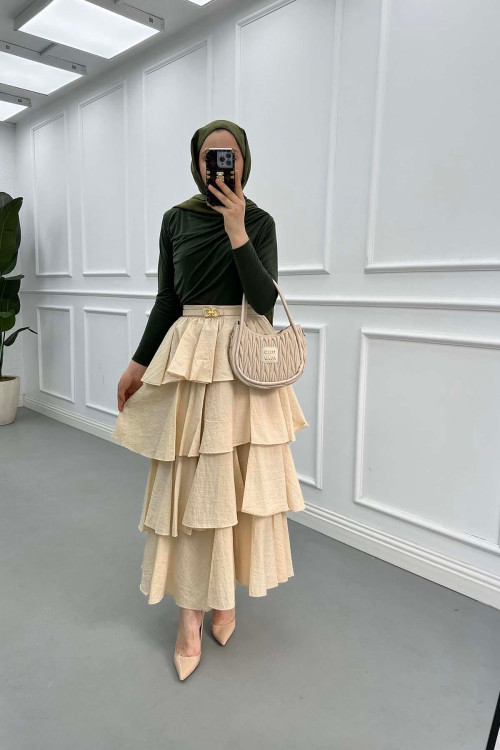 Sare Fashion Ruffle Skirt Beige