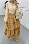 Sare Fashion Ruffled Camel Skirt