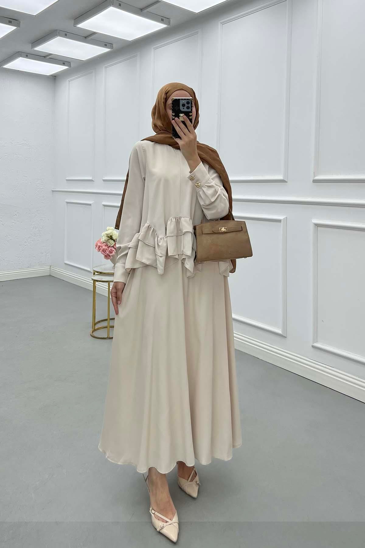 Sare Fashion Ruffle Skirt Set Beige