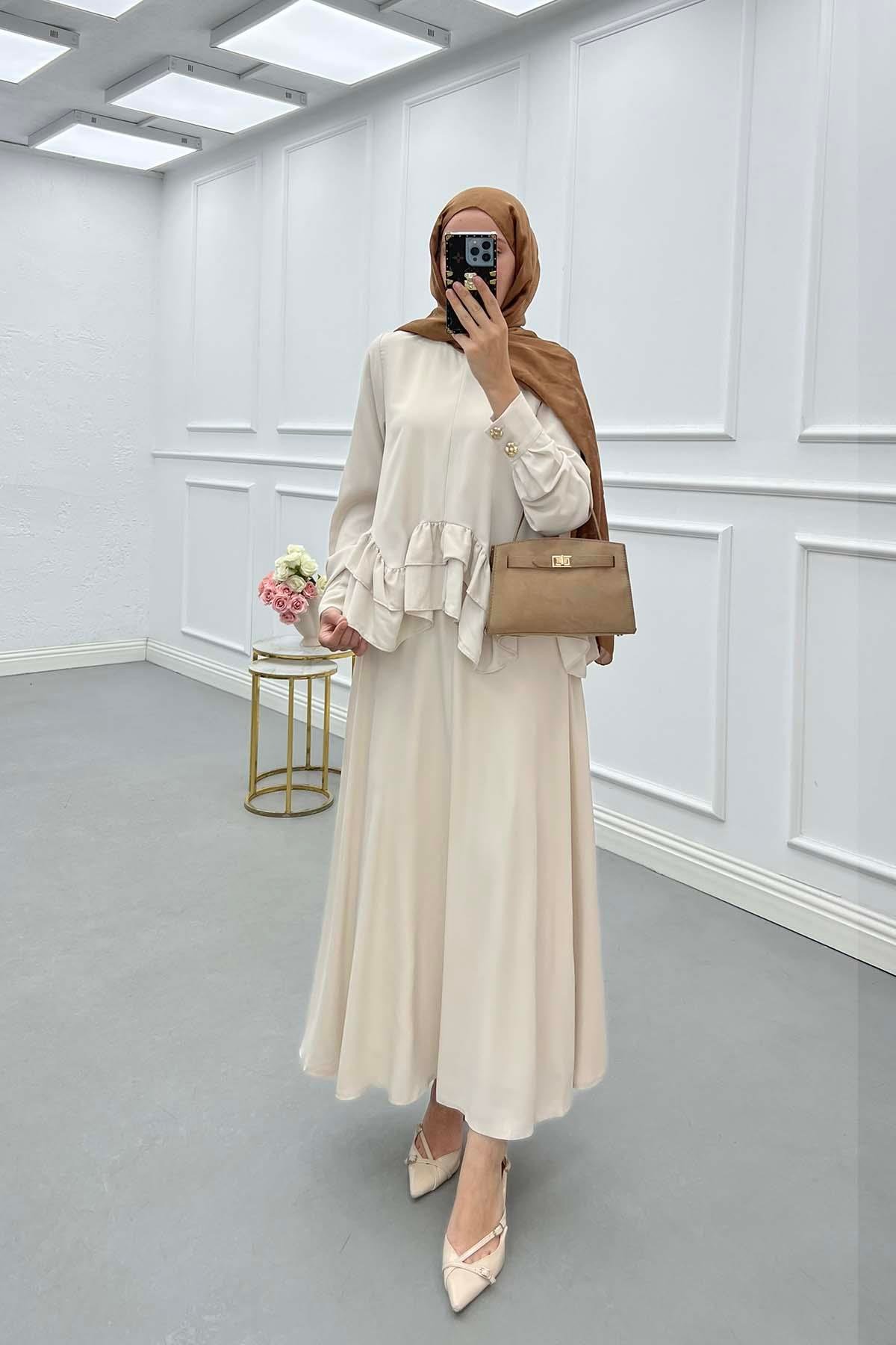 Sare Fashion Ruffle Skirt Set Beige