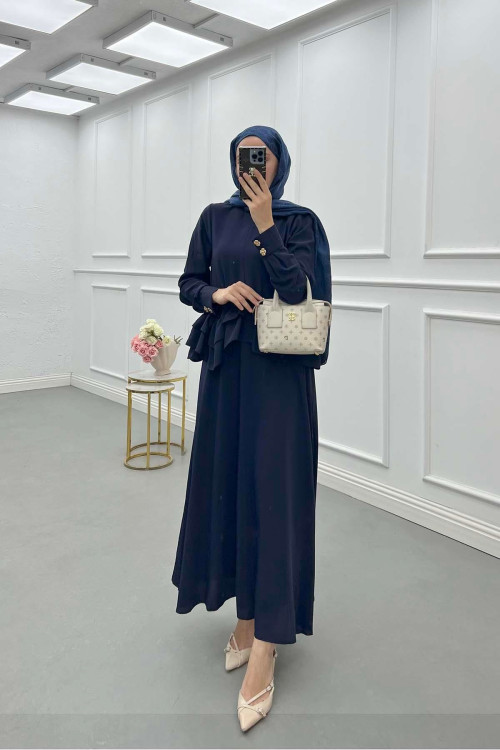 Sare Fashion Ruffle Skirt Suit Navy Blue