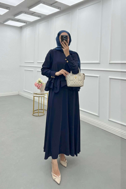 Sare Fashion Ruffle Skirt Suit Navy Blue