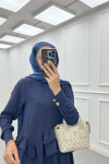 Sare Fashion Ruffle Skirt Suit Navy Blue