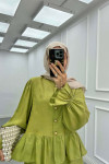 Sare Fashion Ruffled Self-Patterned Skirt Suit Green