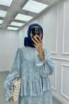 Sare Fashion Ruffled Self-Patterned Skirt Suit Blue