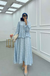 Sare Fashion Ruffled Self-Patterned Skirt Suit Blue