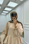 Sare Fashion Ruffled Self-Patterned Skirt Suit Beige