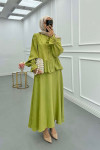 Sare Fashion Ruffled Self-Patterned Skirt Suit Green