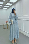 Sare Fashion Ruffled Self-Patterned Skirt Suit Blue