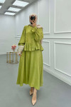 Sare Fashion Ruffled Self-Patterned Skirt Suit Green