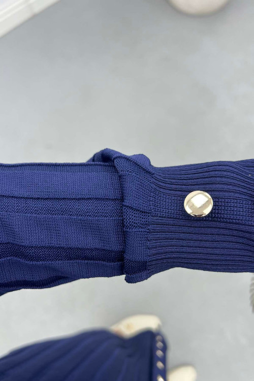 Sare Fashion Mercerized Corduroy Long Cardigan Navy Blue Sare Fashion Mercerized Corduroy Long Cardigan Navy Blue