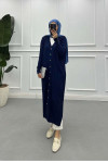 Sare Fashion Mercerized Corduroy Long Cardigan Navy Blue