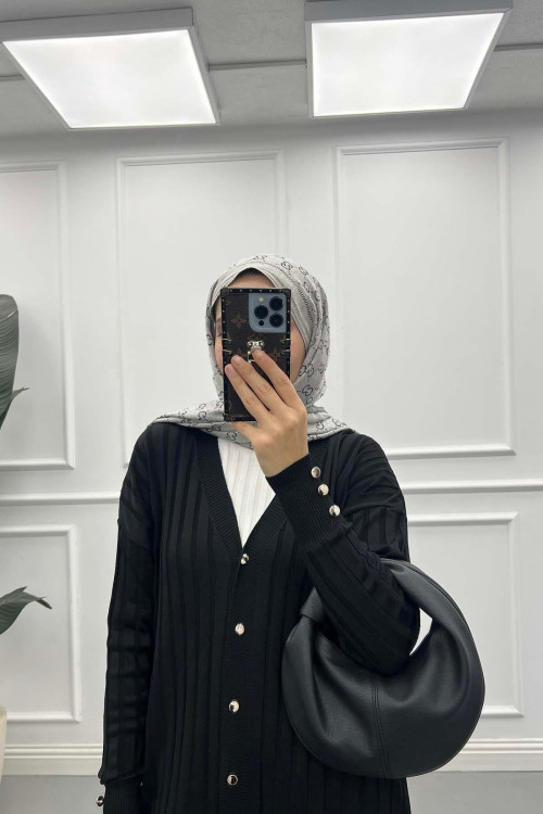 Sare Fashion Corduroy Mercerized Long Cardigan Black Sare Fashion Corduroy Mercerized Long Cardigan Black