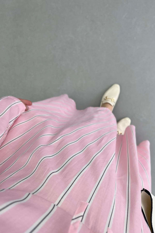 Sare Fashion Striped Dress with Bow Detail, Pink