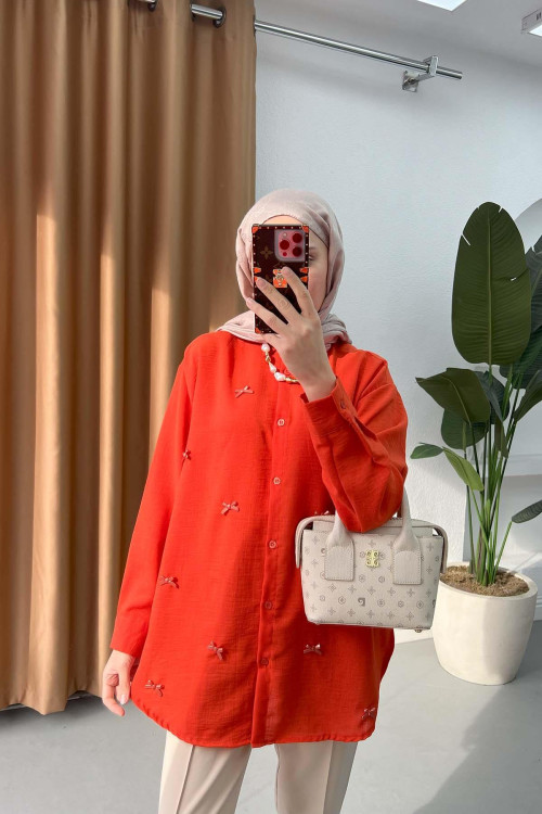 Sare Fashion Bow Detail Shirt Orange