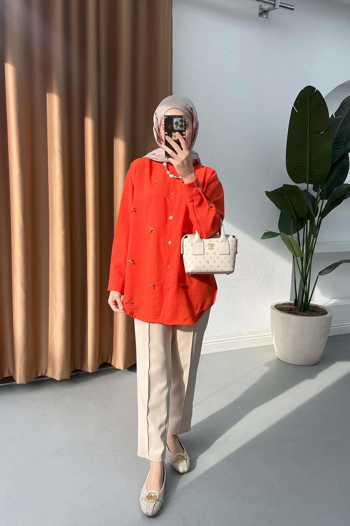 Sare Fashion Bow Detail Shirt Orange