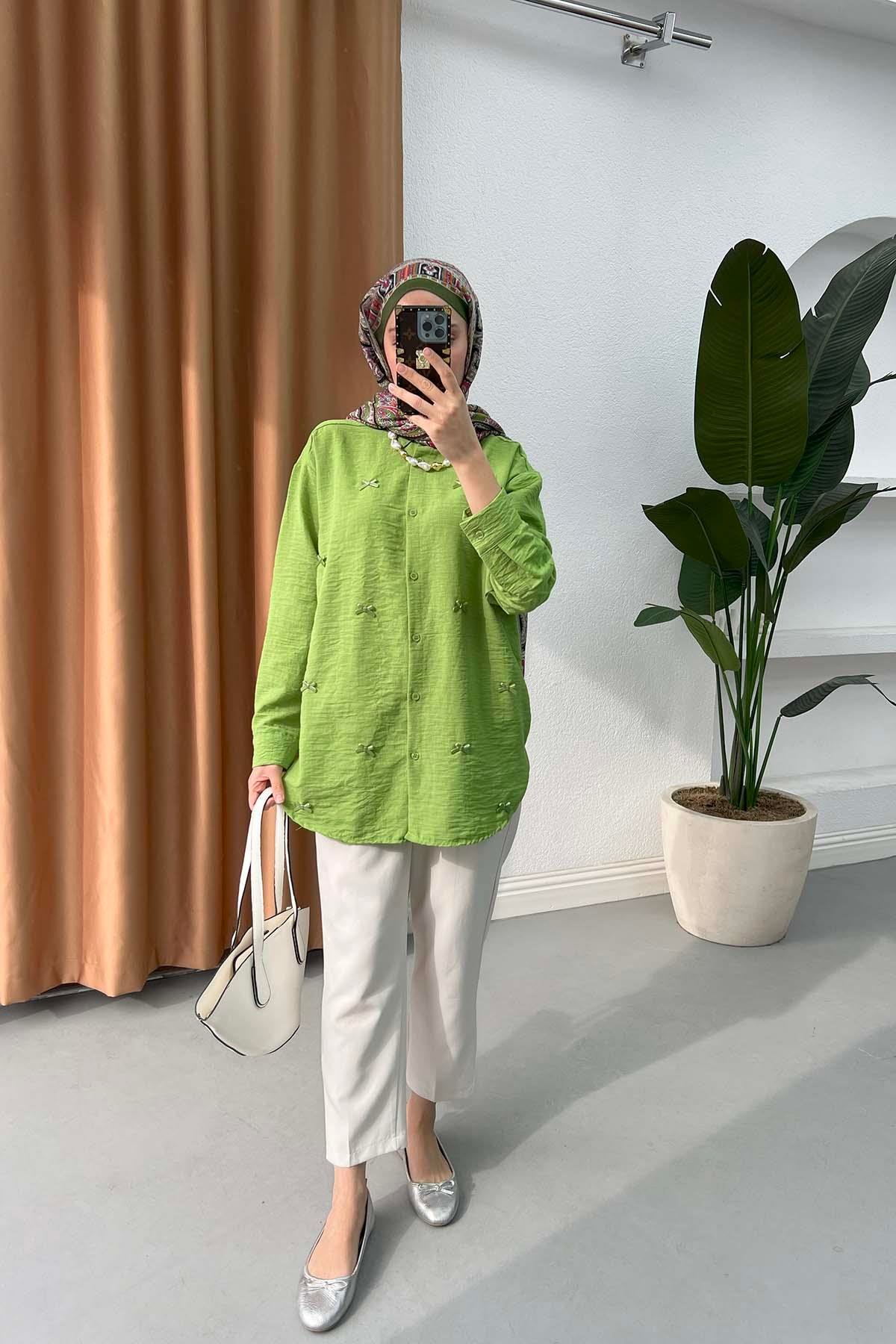 Sare Fashion Bow Detail Shirt Green