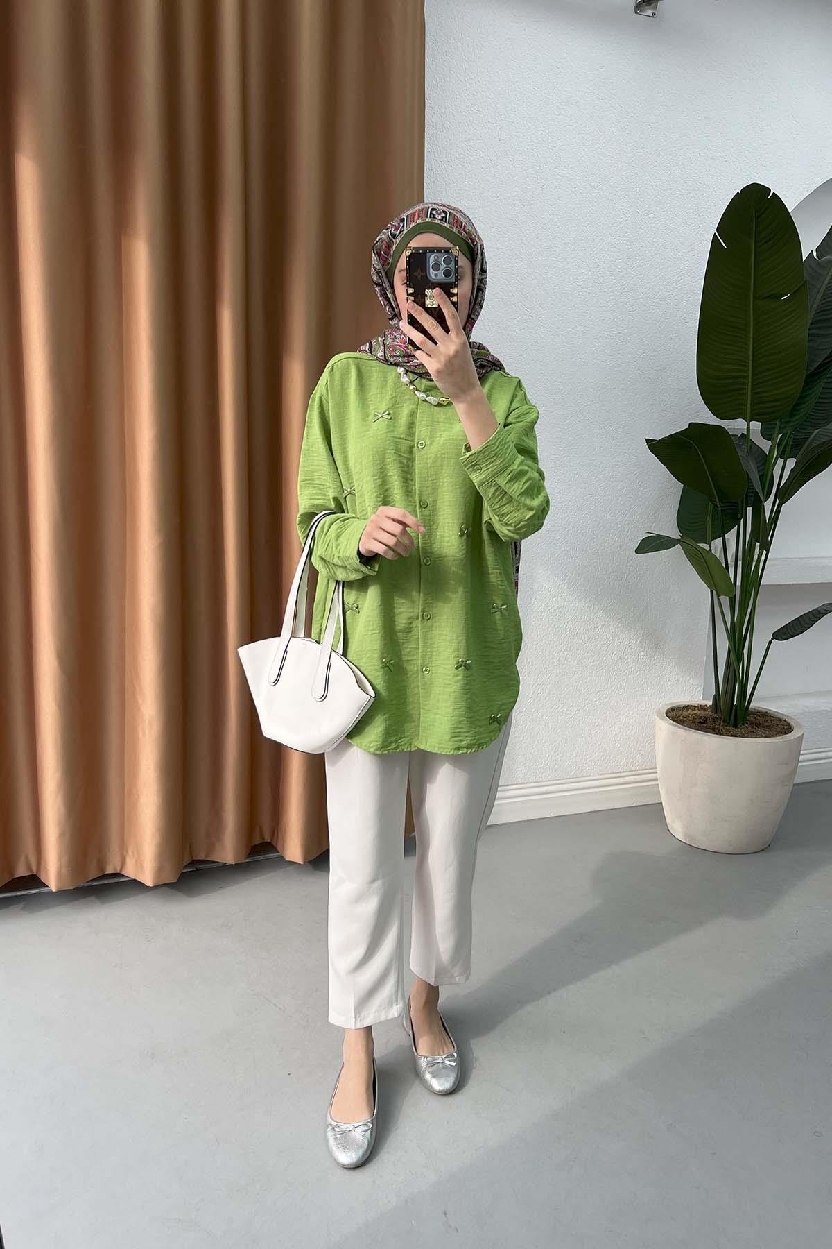 Sare Fashion Bow Detail Shirt Green