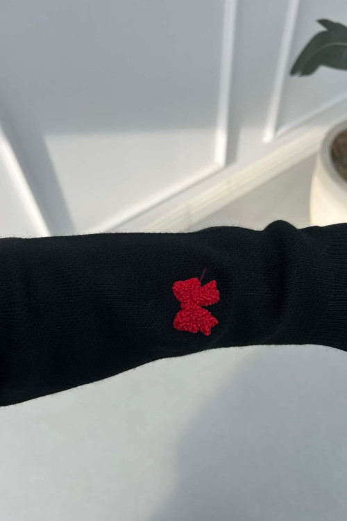 Sare Fashion Bow Embroidered Knit Cardigan Black