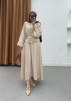 Sare Fashion Flora Patterned Relief Embroidered Belted Suit, Mink Color