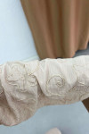Sare Fashion Flora Patterned Relief Embroidered Belted Suit, Mink Color