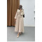 Sare Fashion Flora Patterned Relief Embroidered Belted Suit, Mink Color