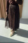 Sare Fashion Floral Embroidered Tulle Skirt in Brown