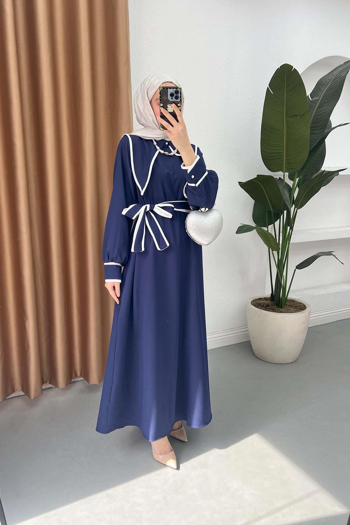 Sare Fashion Wide Neck Dress Navy Blue