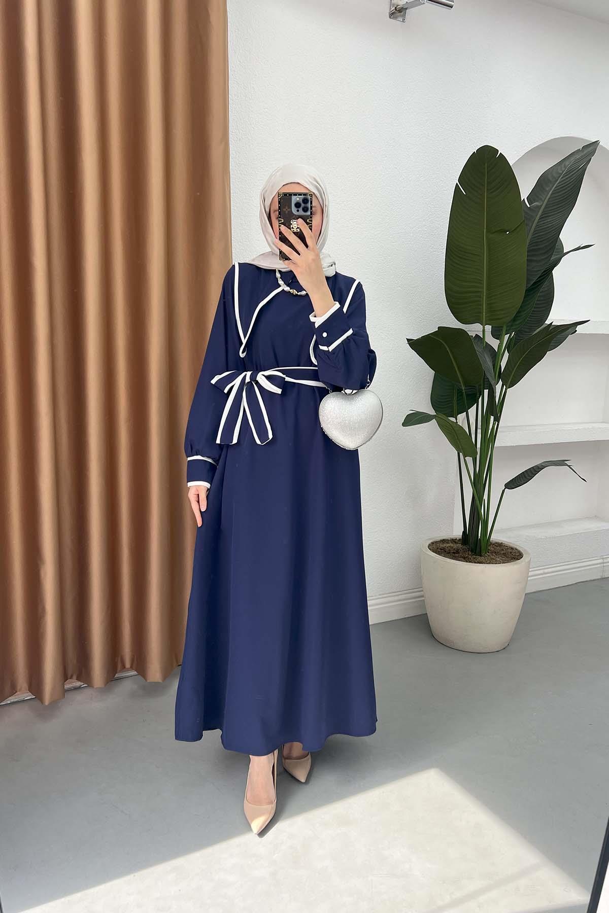 Sare Fashion Wide Neck Dress Navy Blue