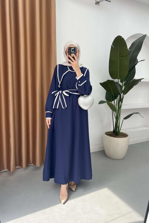Sare Fashion Wide Neck Dress Navy Blue