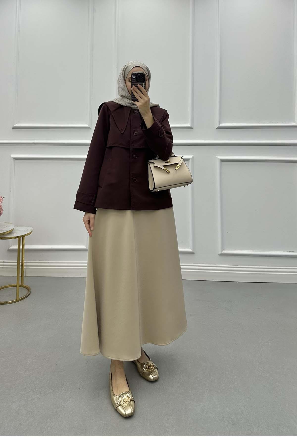 Sare Fashion Wide Collar Short Trench Coat Burgundy Sare Fashion Wide Collar Short Trench Coat Burgundy