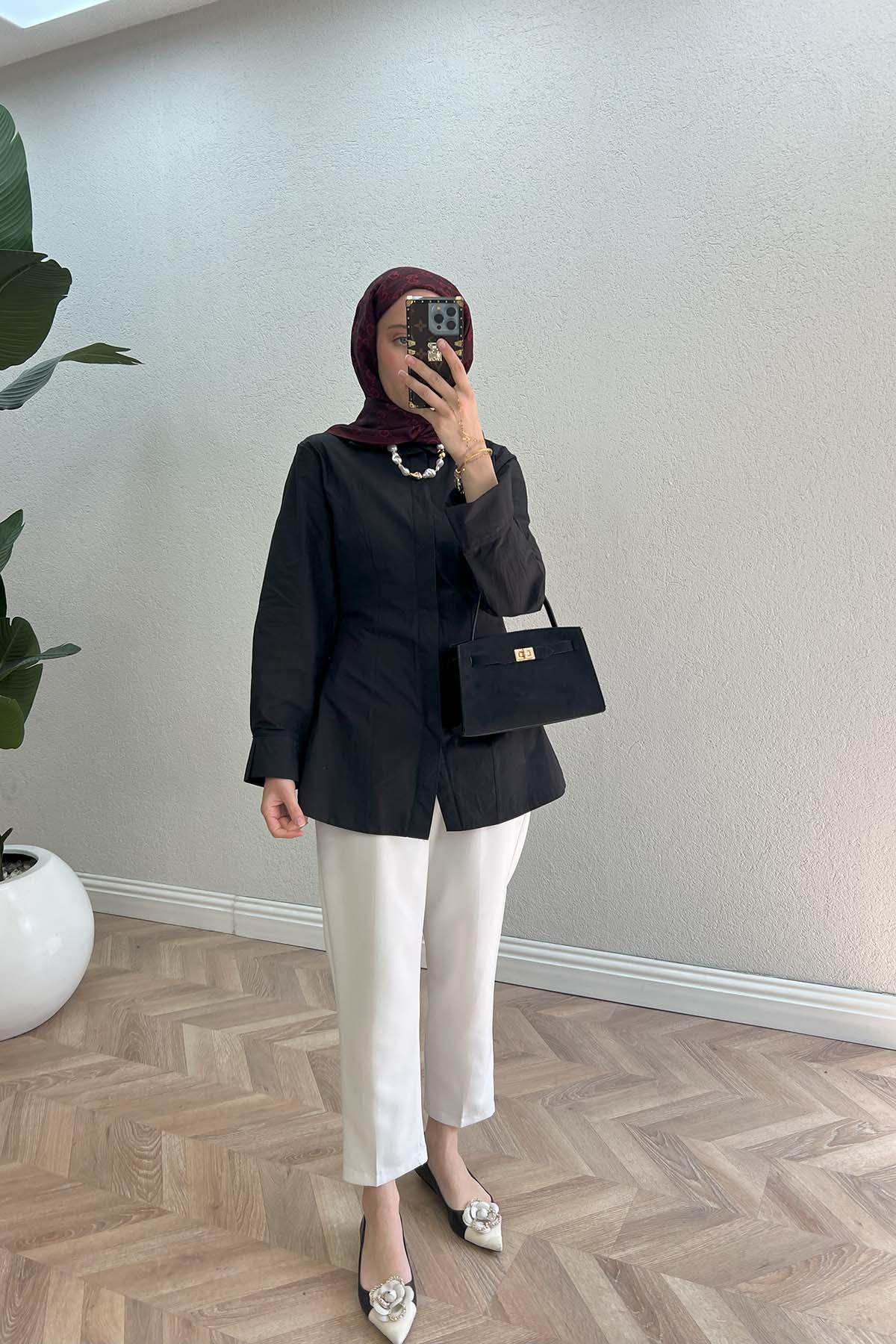 Sare Fashion Hidden Button Detail Shirt Black