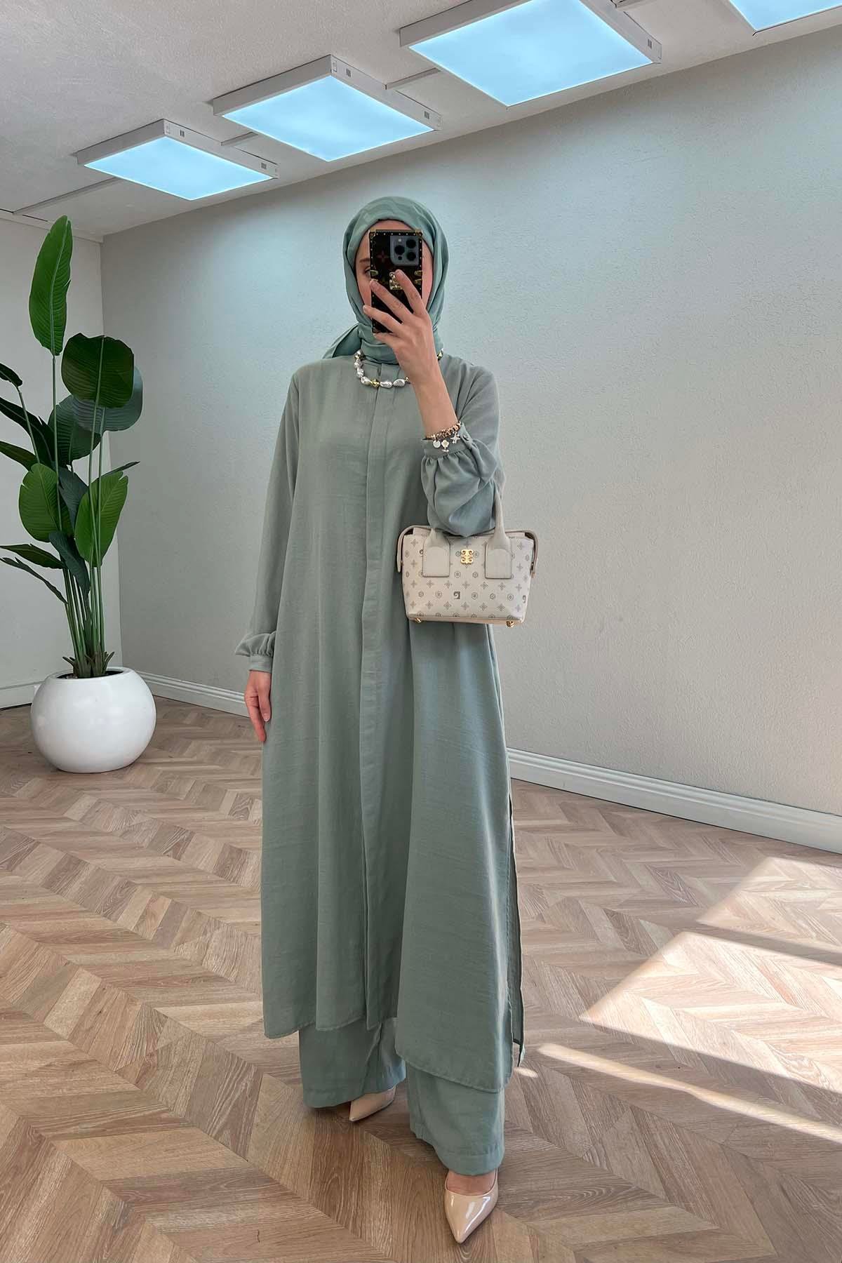 Sare Fashion Hidden Button Long Shirt Set Mint