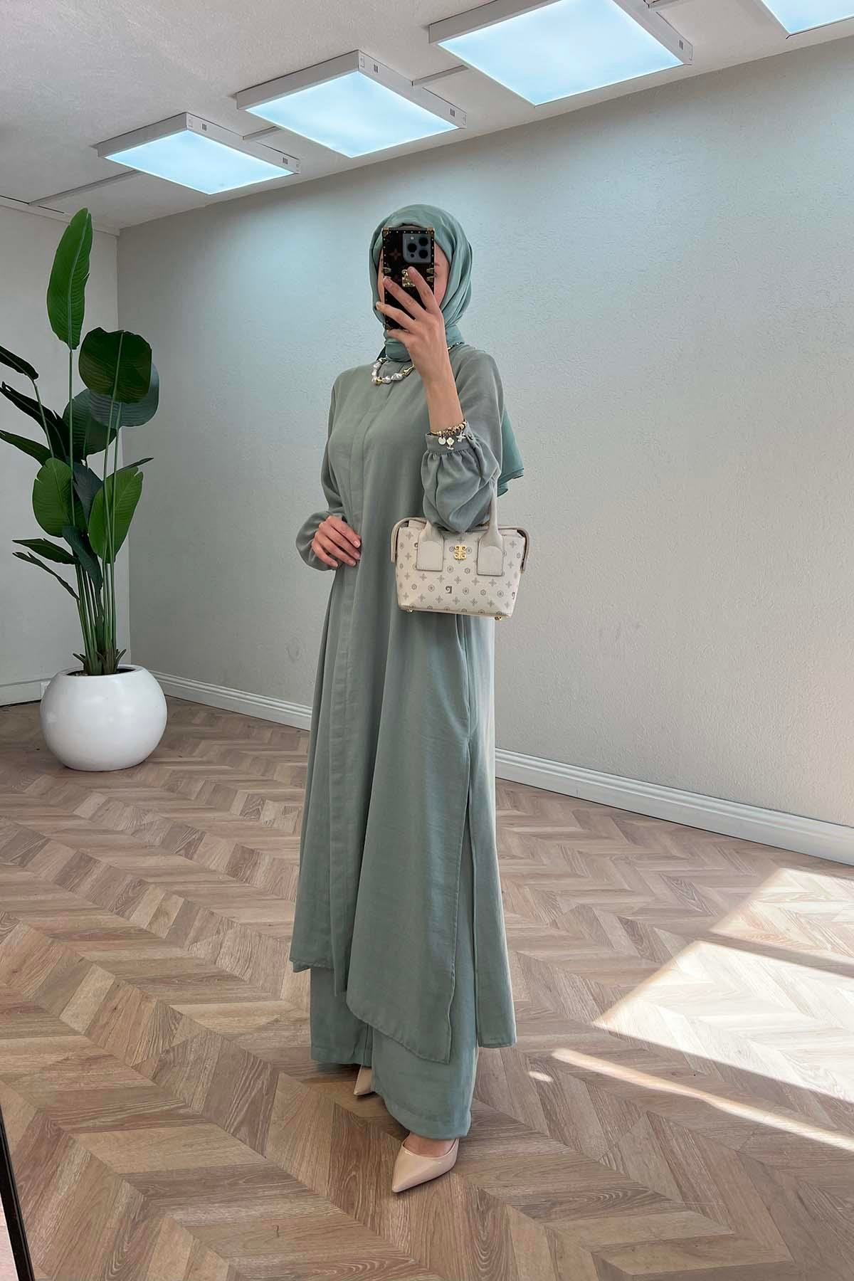 Sare Fashion Hidden Button Long Shirt Set Mint